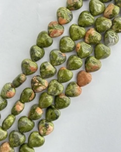 Unakite Puffy Heart Beads Approx 10x10mm 38cm Strand CHINA