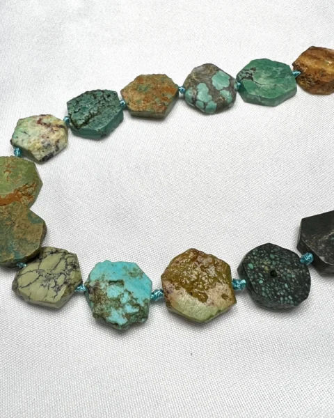 Turquoise Rough Hexagon Beads Approx 13 -14mm 38cm Strand CHINA