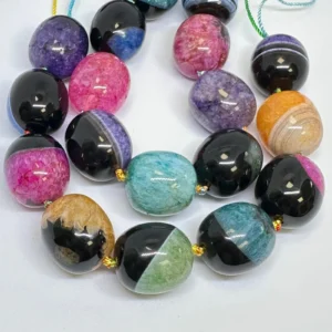 Dyed Agate Multi Colour Elongated Round Approx 20mm Beads Approx 21cm Strand