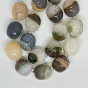 Dyed Agate Brown/Green Elongated Round Approx 20mm Beads Approx 21cm Strand