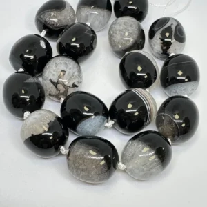 Dyed Agate Black/White Elongated Round Approx 20mm Beads Approx 21cm Strand