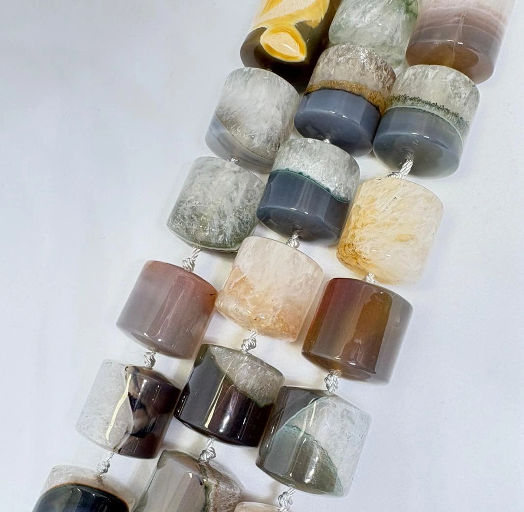 18mm Agate Brown & Green Beads - Barrel Shape Gemstone Strand (21cm) - Image 4