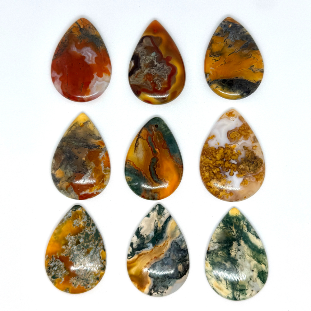 Moss Agate & Carnelian Pear Shape Top Drilled Cabochon 1pc
