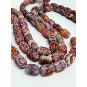 10 x 14mm Agate Mottled Red (dyed) Beads - Matt Drum Shape Gemstone Strand (38cm)