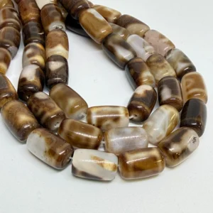 10 x 15mm Agate Coffee Coloured (dyed) Beads - Smooth Drum Shape Gemstone Strand (38cm)