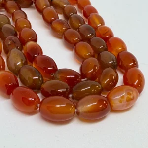 10 x 14mm Agate Red Striped (dyed) Beads - Smooth Rice Shape Gemstone Strand (38cm)