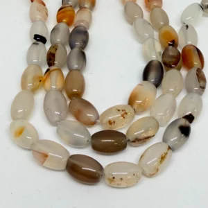 8 x 12mm Agate Natural Colour Beads - Smooth Rice Shape Gemstone Strand (38cm)