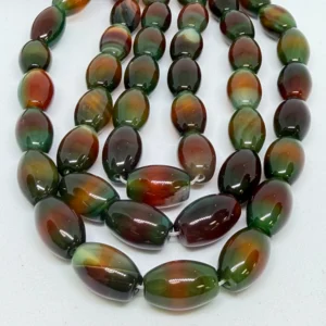 10 x 15mm Agate Mixed Green & Coffee ( dyed) Beads - Smooth Rice Shape Gemstone Strand (38cm)