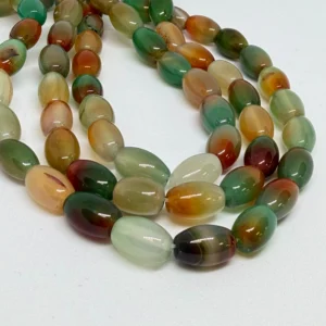 8 x 12mm Agate Mixed Green ( dyed) Beads - Smooth Rice Shape Gemstone Strand (38cm)