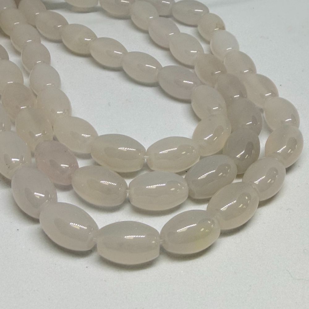 8 x 12mm Agate White (dyed) Beads - Smooth Rice Shape Gemstone Strand (38cm)