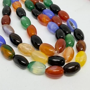 8 x 12mm Agate Multi Colour (dyed) Beads - Smooth Rice Shape Gemstone Strand (38cm)