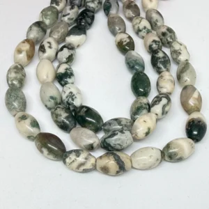 8 x 12mm Tree Agate Beads - Smooth Rice Shape Gemstone Strand (38cm)
