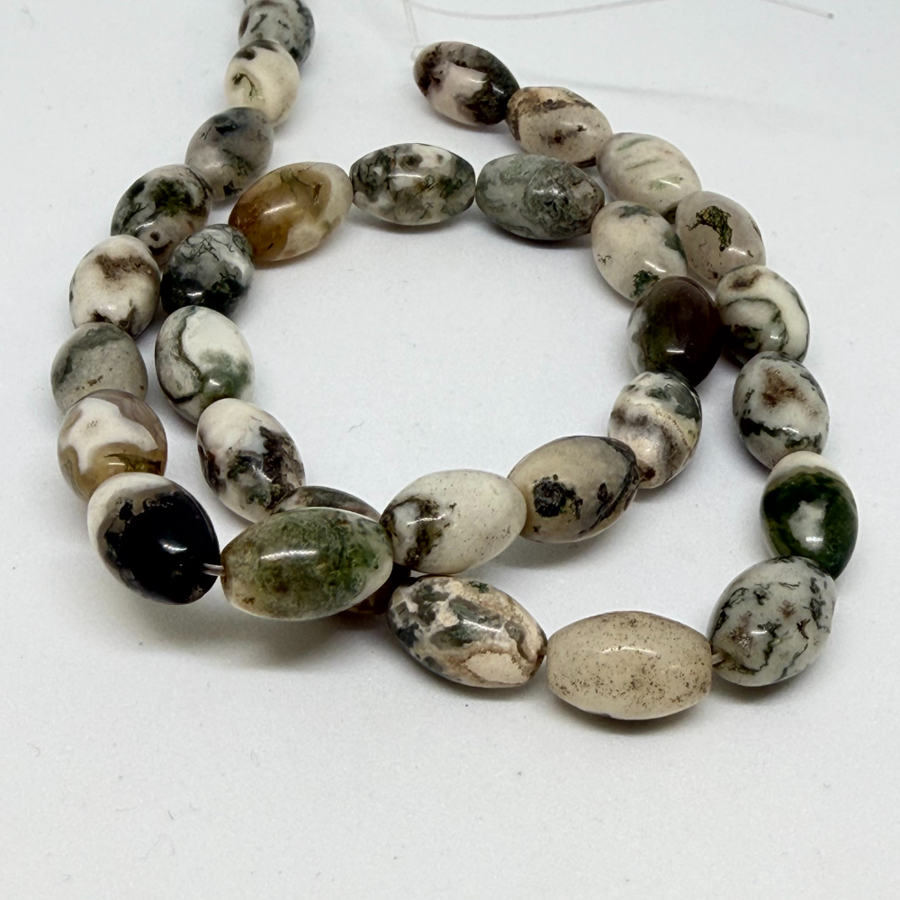 8 x 12mm Tree Agate Beads - Smooth Rice Shape Gemstone Strand (38cm) - Image 2