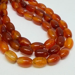 8 x 12mm Agate Red Striped (dyed) Beads - Smooth Rice Shape Gemstone Strand (38cm)
