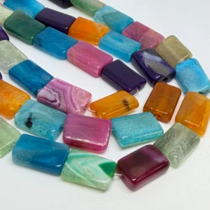 15 x 20mm Agate Multi Colour (dyed) Beads - Cracked Flat Rectangle Gemstone Strand (38cm)