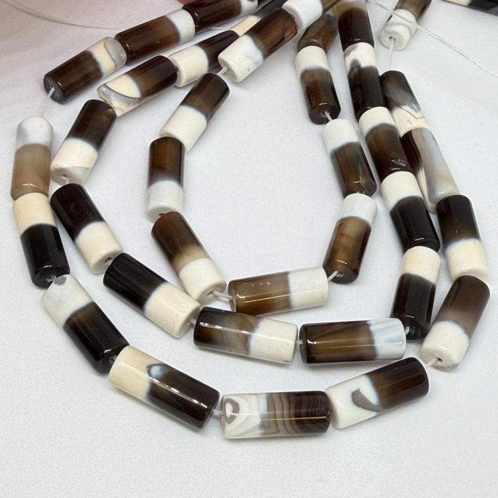 8 x 20mm Agate Striped (dyed) Beads - Cylinder Gemstone Strand (38cm) - Image 4