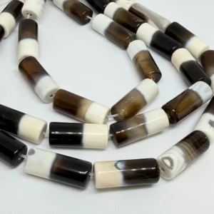 8 x 20mm Agate Striped (dyed) Beads - Cylinder Gemstone Strand (38cm)