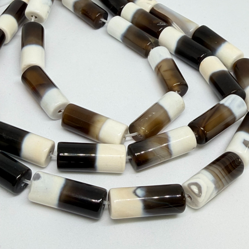 8 x 20mm Agate Striped (dyed) Beads - Cylinder Gemstone Strand (38cm)