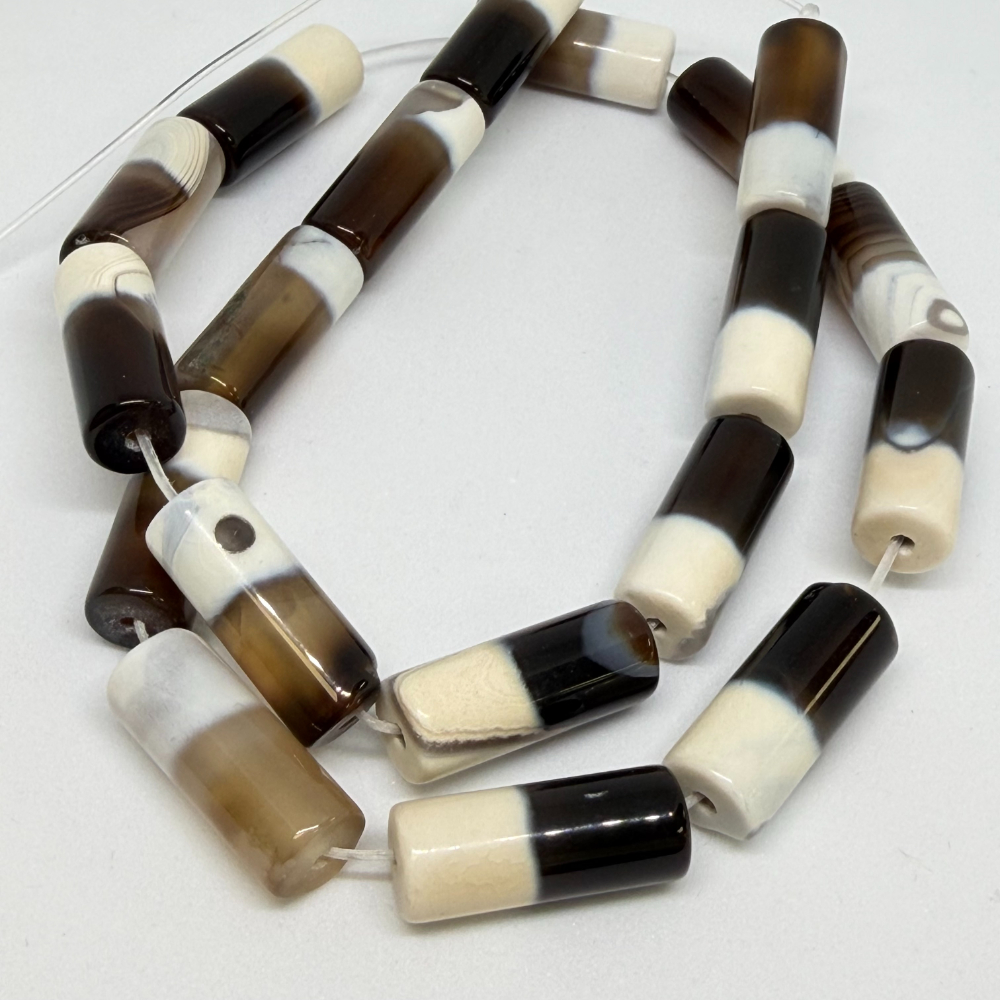 8 x 20mm Agate Striped (dyed) Beads - Cylinder Gemstone Strand (38cm) - Image 2