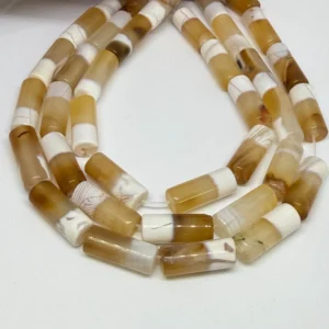 8 x 20mm Agate Light Striped (dyed) Beads - Cylinder Gemstone Strand (38cm)