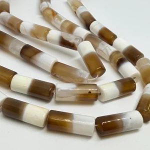 8 x 20mm Agate Striped (dyed) Beads - Cylinder Gemstone Strand (38cm)