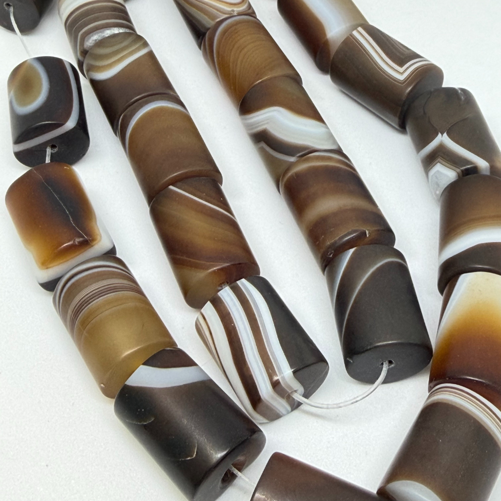 14 x 18mm Agate Striped (dyed) Beads - Cylinder Gemstone Strand (38cm)