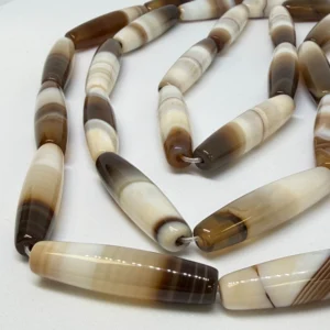 8 x 33mm Agate Striped (dyed) Beads - Rice Shape Gemstone Strand (38cm)