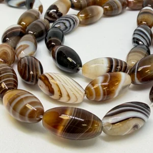 8 x 16mm Agate Striped (dyed) Beads -Rice Shape Gemstone Strand (38cm)