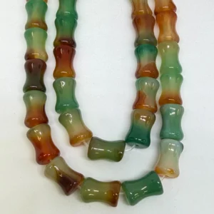 8 x 12mm Agate Multi Green (dyed) Stripe Beads - Bamboo Shape Gemstone Strand (38cm)