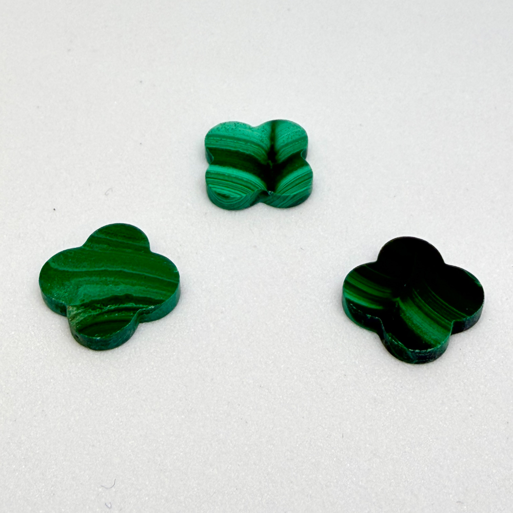 12 x 12 x 2mm Malachite - Flat Quatrefoil 3pc Pack