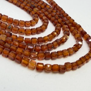 3 x 3mm Hessonite Garnet Beads - Faceted Cube Gemstone Strand (38cm)