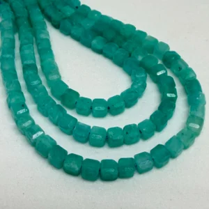 3 x 3mm Amazonite Beads - Faceted Cube Gemstone Strand (38cm)