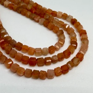 3 x 3mm Peach Moonstone Beads - Faceted Cube Gemstone Strand (38cm)