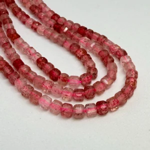 3 x 3mm Strawberry Quartz Beads - Faceted Cube Gemstone Strand (38cm)