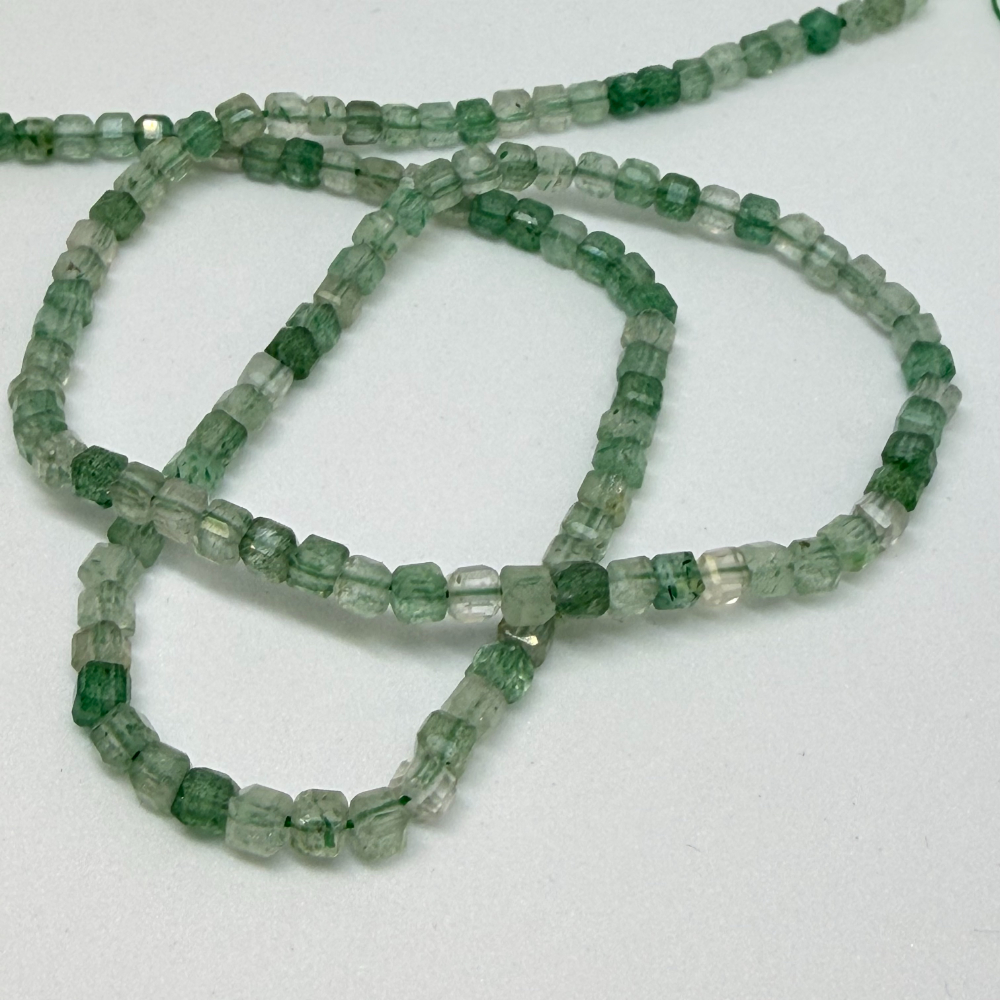 3 x 3mm Green Strawberry Quartz Beads - Faceted Cube Gemstone Strand (38cm) - Image 4