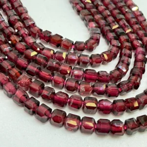 3 x 3mm Red Garnet Beads - Faceted Cube Gemstone Strand (38cm)
