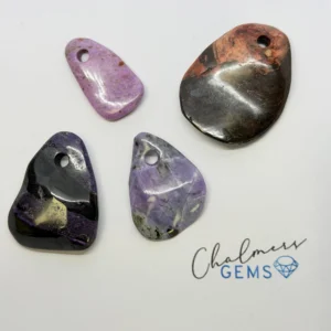 Rare Mineral Mixed Size Approx 30 - 45mm Wavy Pendant including Sugilite, Richterite & Bustamite with 4mm Drill Hole 1pc