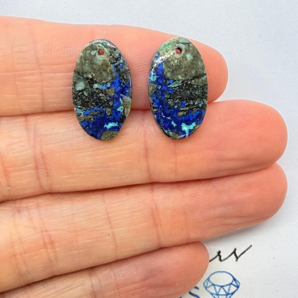 Neon Azurite Mixed Shape Cabochons Approx 15-25mm Drilled Pair - Image 4