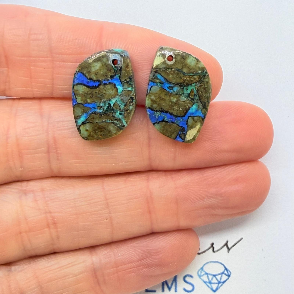 Neon Azurite Mixed Shape Cabochons Approx 15-25mm Drilled Pair - Image 2