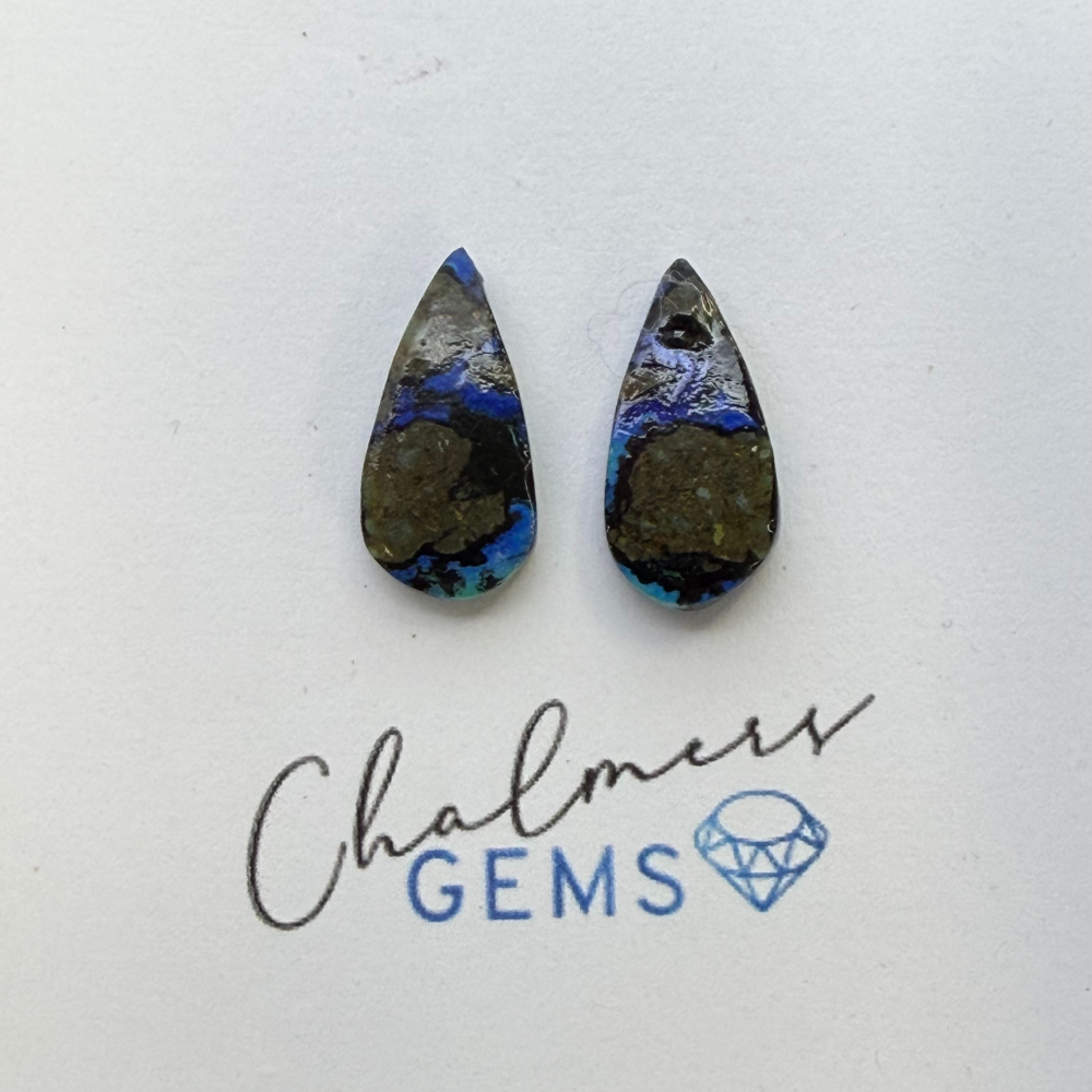 Neon Azurite Mixed Shape Cabochons Approx 15 -25mm Pair