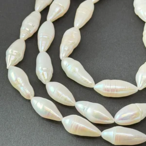 Fresh Water Cultured White Pearl Giant Rice Beads Approx 15 x 6mm 32cm String