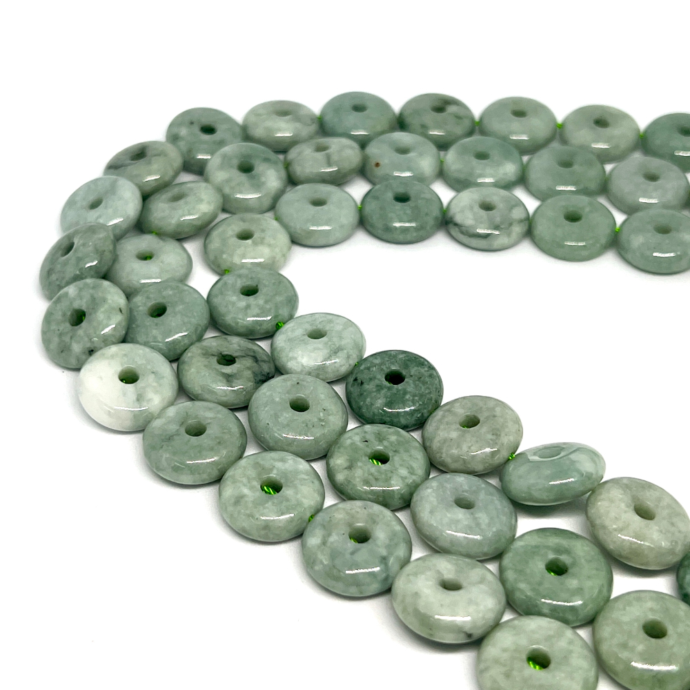 Green Jadeite (Burma) 15mm Donut Beads 38cm Strand