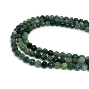 Moss Agate 6mm Smooth Round Beads 38cm Strand HK