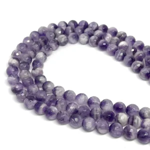 Chevron Amethyst 8mm Faceted Round Beads 38cm Strand HK