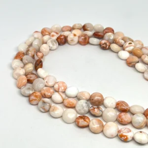 Red Bamboo Agate 10mm Coin Beads 38cm Strand HK