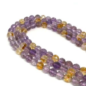 Amethyst and Citrine 8mm Faceted Rounds 38cm Strand HK