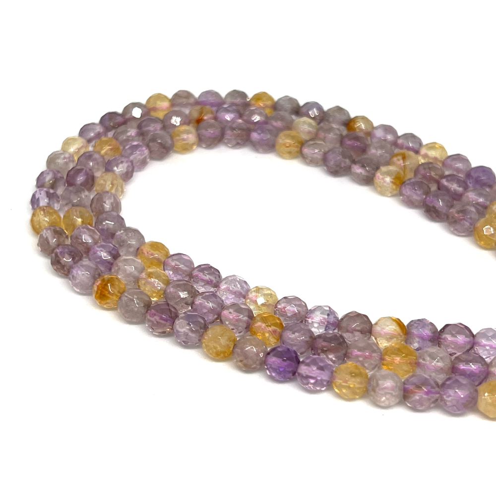 Amethyst and Citrine 6mm Faceted Rounds 38cm Strand HK