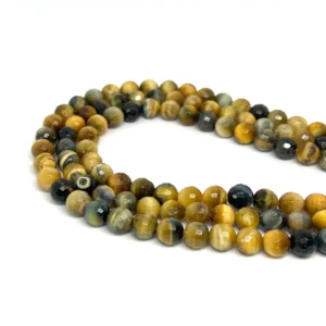 Yellow & Blue Tigers Eye 8mm Faceted Rounds 38cm Strand HK