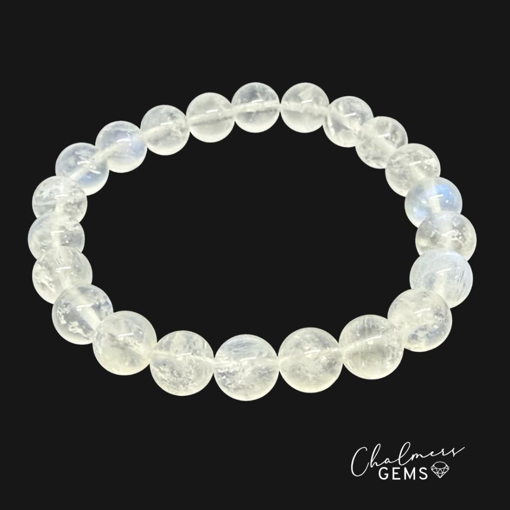 Rainbow Moonstone 8mm Smooth Round Stretchy Bracelet Approx 22 Beads