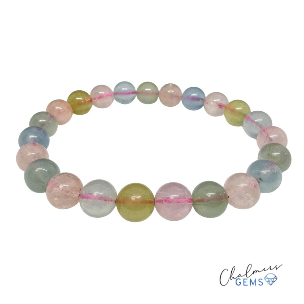 Multi Beryl (Filled) 8mm Smooth Round Stretchy Bracelet Approx 22 Beads - Image 3